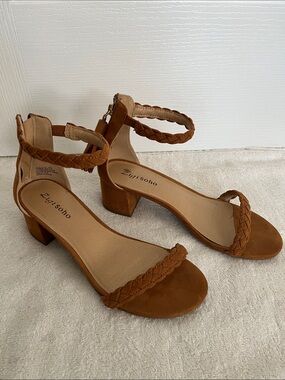 Zigi Soho Tan Braided Ankle-Strap Block Heel Sandals